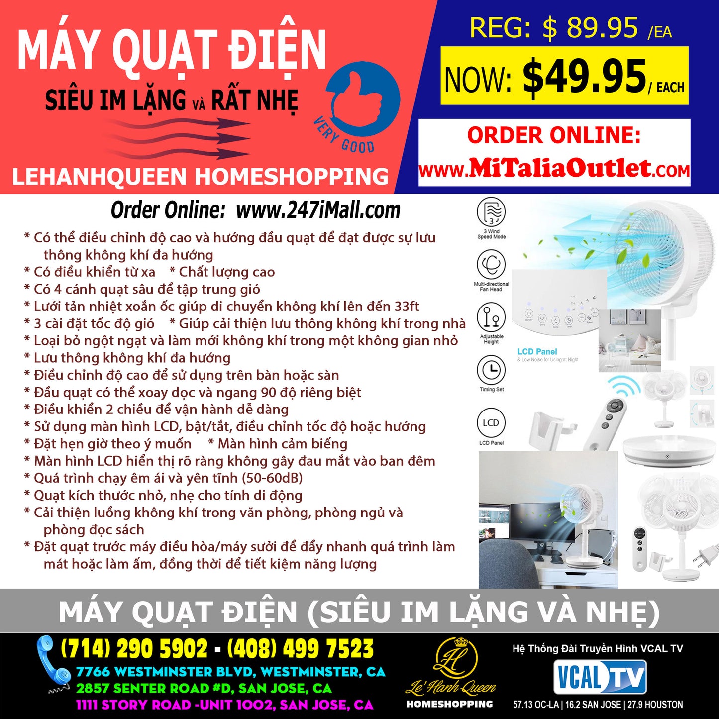 Máy Quạt Điên (Nhẹ và Siêu Im Lặng)