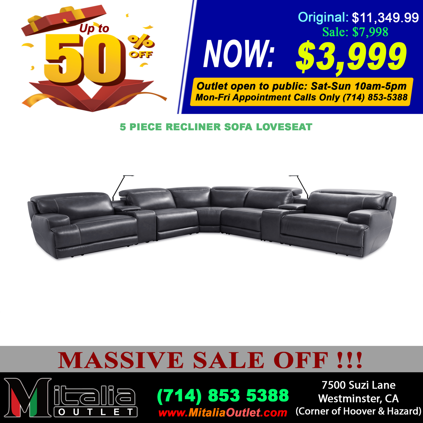 Manwah 90118 - 5 piece recliner sectional loveseat