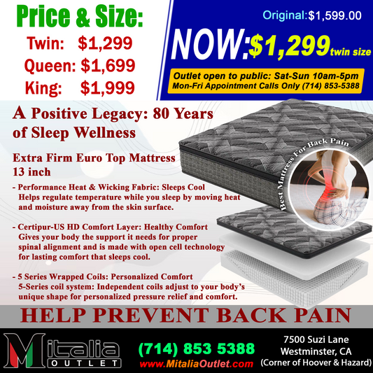 MARBLE Mattress / Nệm -model MMBET-1050 13in.