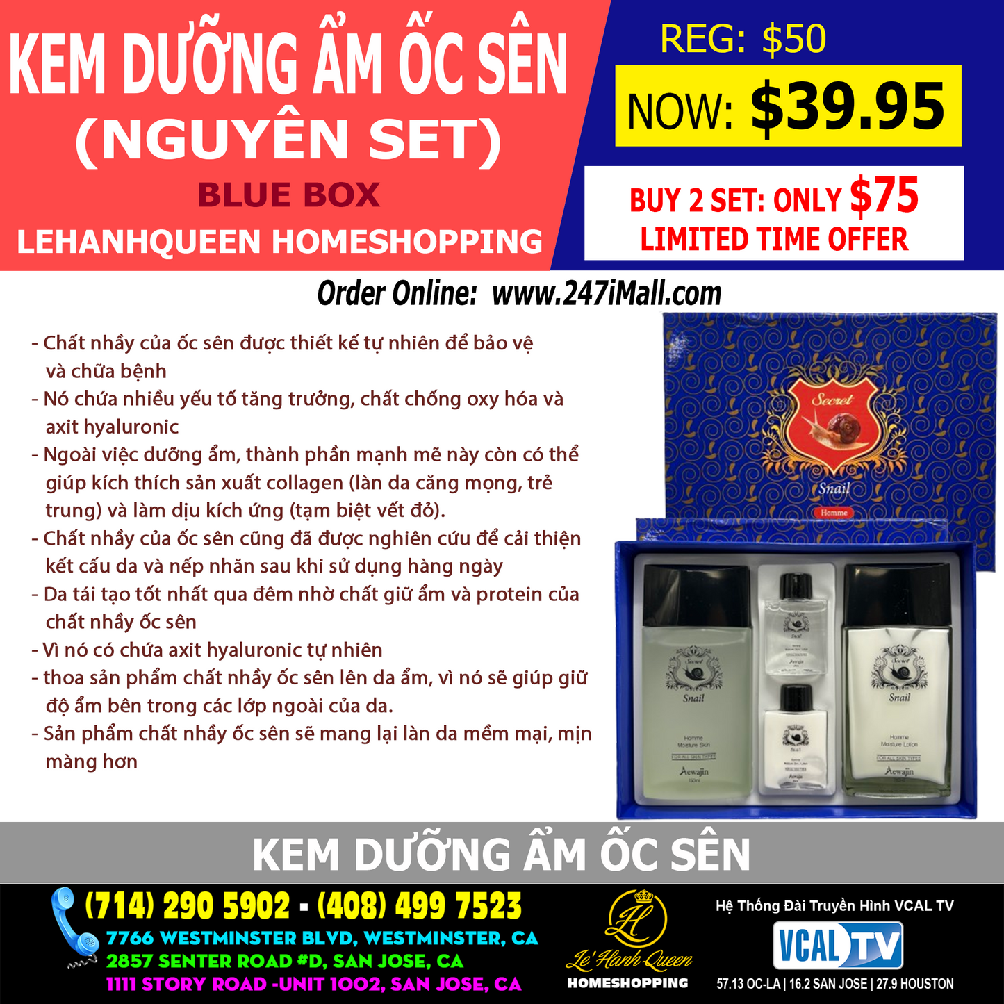 SNAIL homme by SECRET moisturizing cream - kem dương ẩm ốc sên