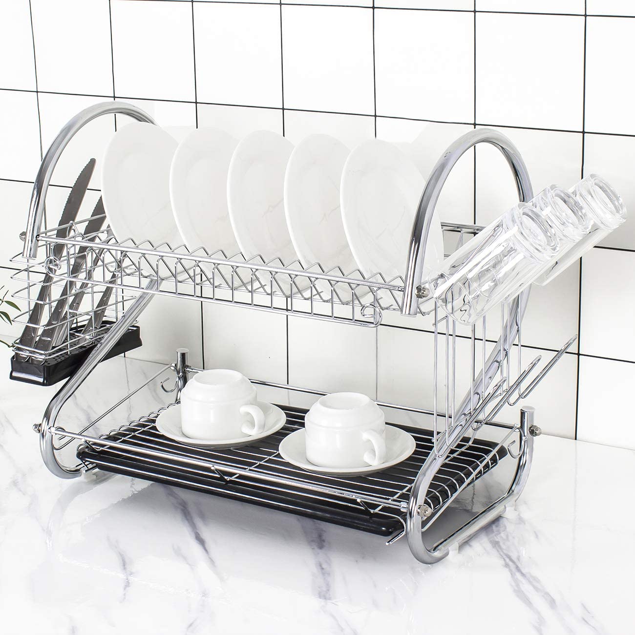 2-Tier Dish Drying Rack with Drainboard