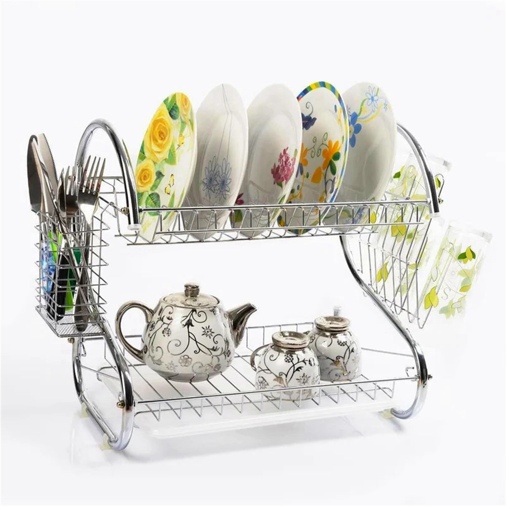 2-Tier Dish Drying Rack with Drainboard