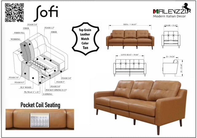 GHẾ SOFA LEATHER & LOVESEAT BROWN - SOFI 301