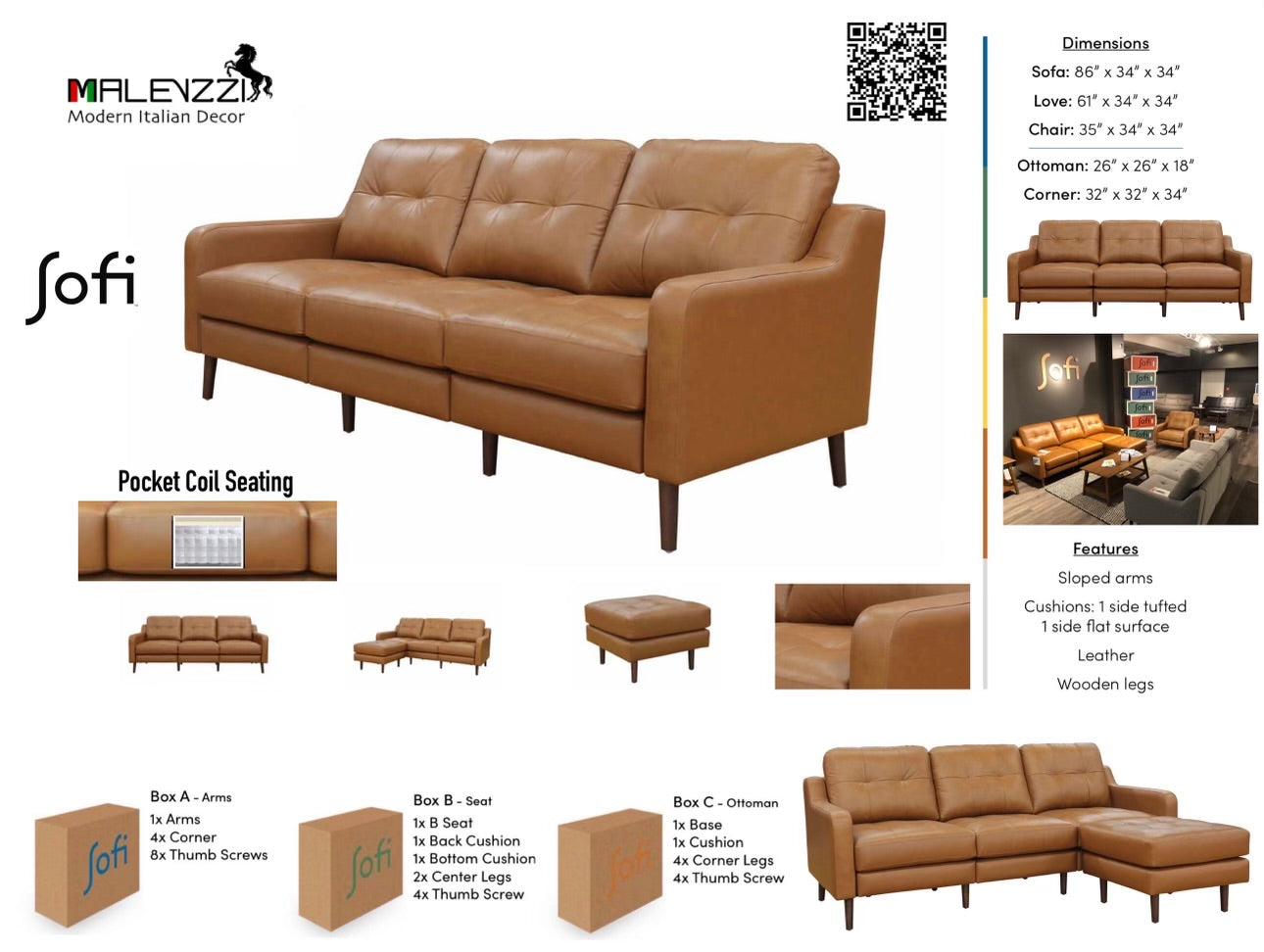 GHẾ SOFA LEATHER & LOVESEAT BROWN - SOFI 301