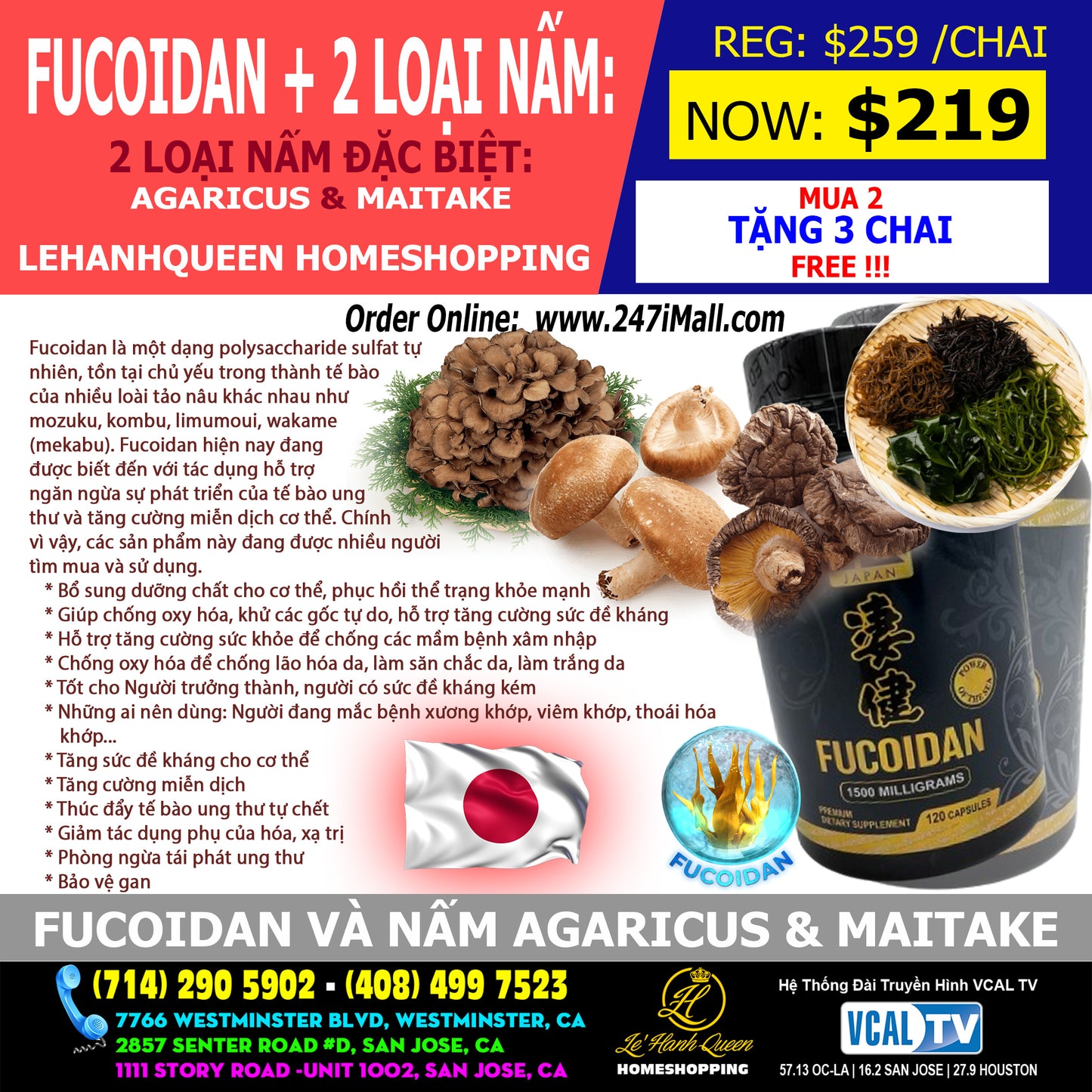 Fucoidan + 2 Loại Nấm Agaricus & Maitake