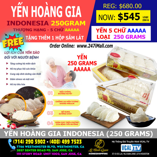 YẾN Hoàng Gia 250 grams (5A) +FREE Sâm Lát